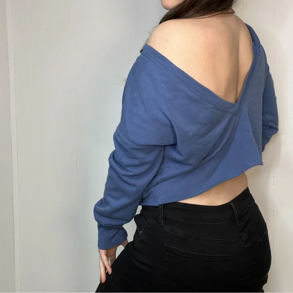 aerie OFFLINE Open Back Sweatshirt Blue New With Tags Size Small - Picture 6 of 11